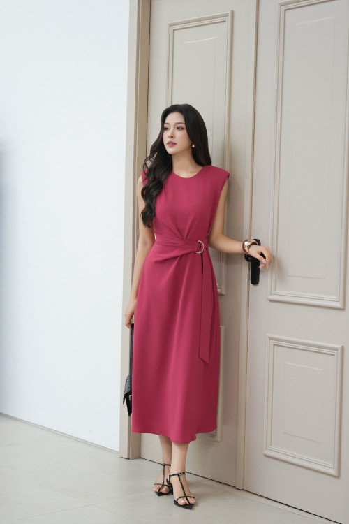 Sixdo Rosy Silk Flared Dress